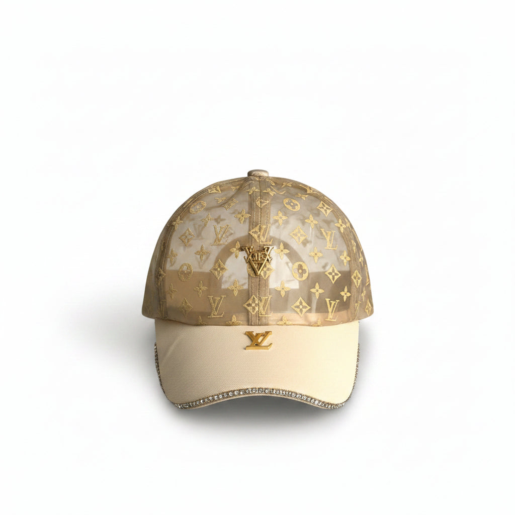 Luxury Monogram Mesh Baseball Cap with Crystal Brim & Gold Hardware