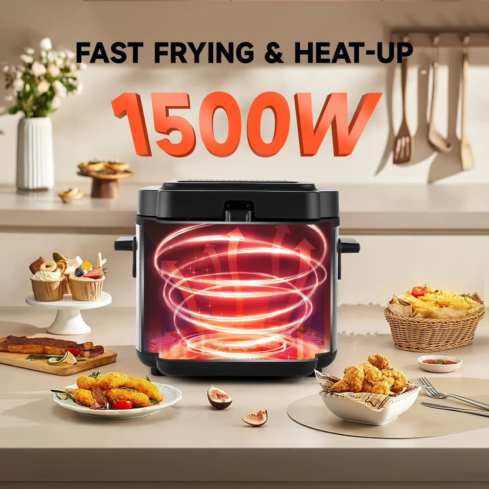 Deep Fryer, Electric 1500W Non-Stick Detachable Basket Adjustable Temperature Control for Home Cooking, Dining and Outdoor Meals