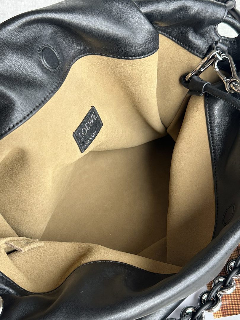 Loewe Flamenco Clutch Large – Black Nappa Leather Silver Chain Mushroom Charm