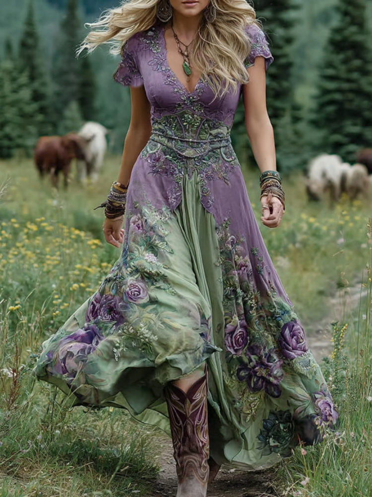 Amelia | Vintage-Blumen-Maxikleid