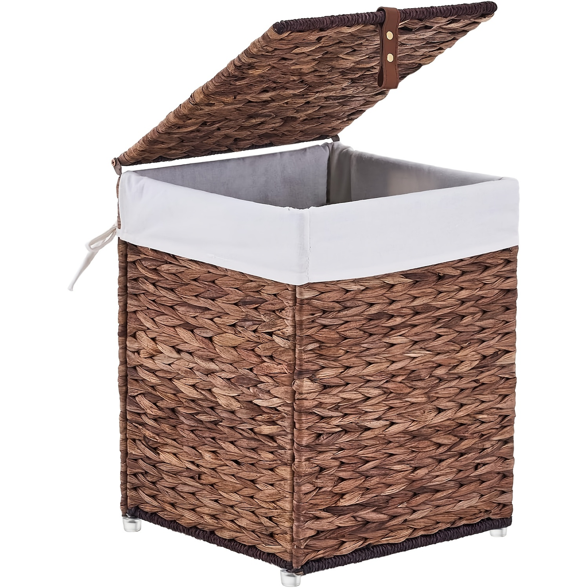 Laundry Basket with Lid & Handles - Handwoven Water Hyacinth Wicker Hamper, Removable Cotton Liner