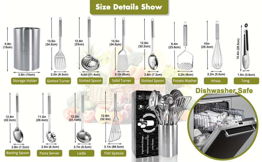 Kitchen Utensils 12-Piece Set with Eleven Cooking Tools and a Stainless Steel Countertop Holder