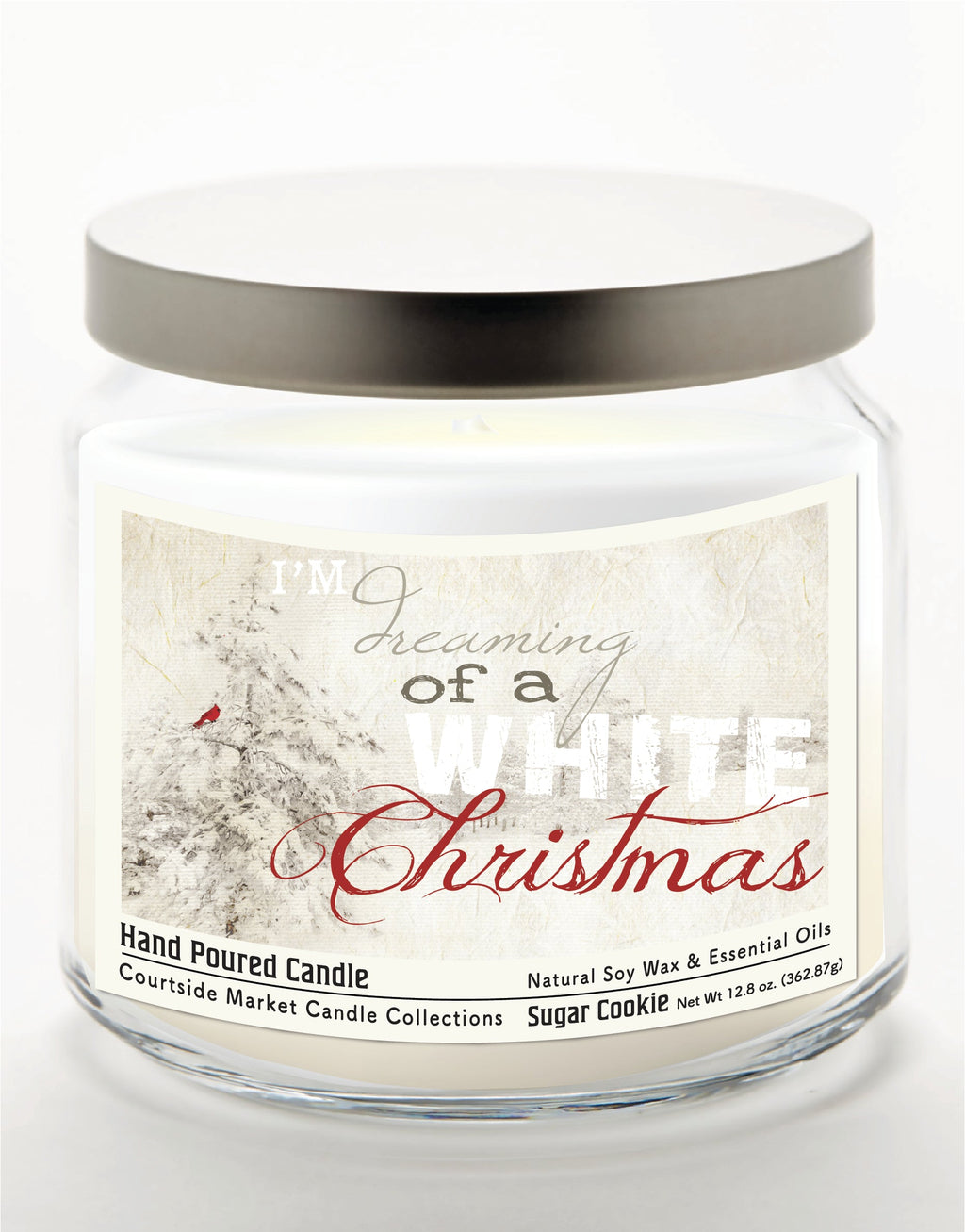 White Christmas II 12.8 Oz Candle Glass Jar with Brushed Silver Metal Lid