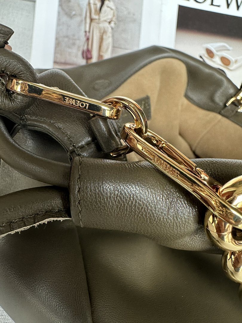 Loewe Flamenco Clutch Large – Khaki Olive Nappa Leather Gold Chain Strap