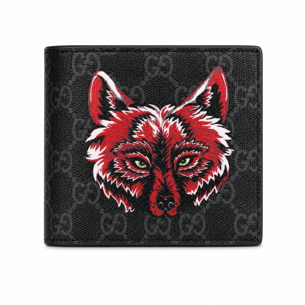 Gucci GG Supreme Wolf Print Bifold Wallet – Bestiary Red Black