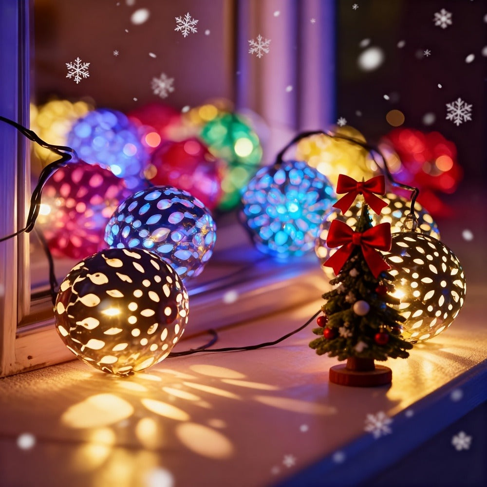 Moroccan Solar String Lights Outdoor - Metal Sphere Fairy Lights with 20/30/50 LED Beads, 8 Modes
