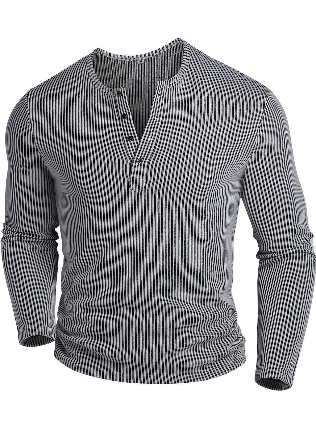 Malcolm | Geripptes Langarm-Henley-Shirt