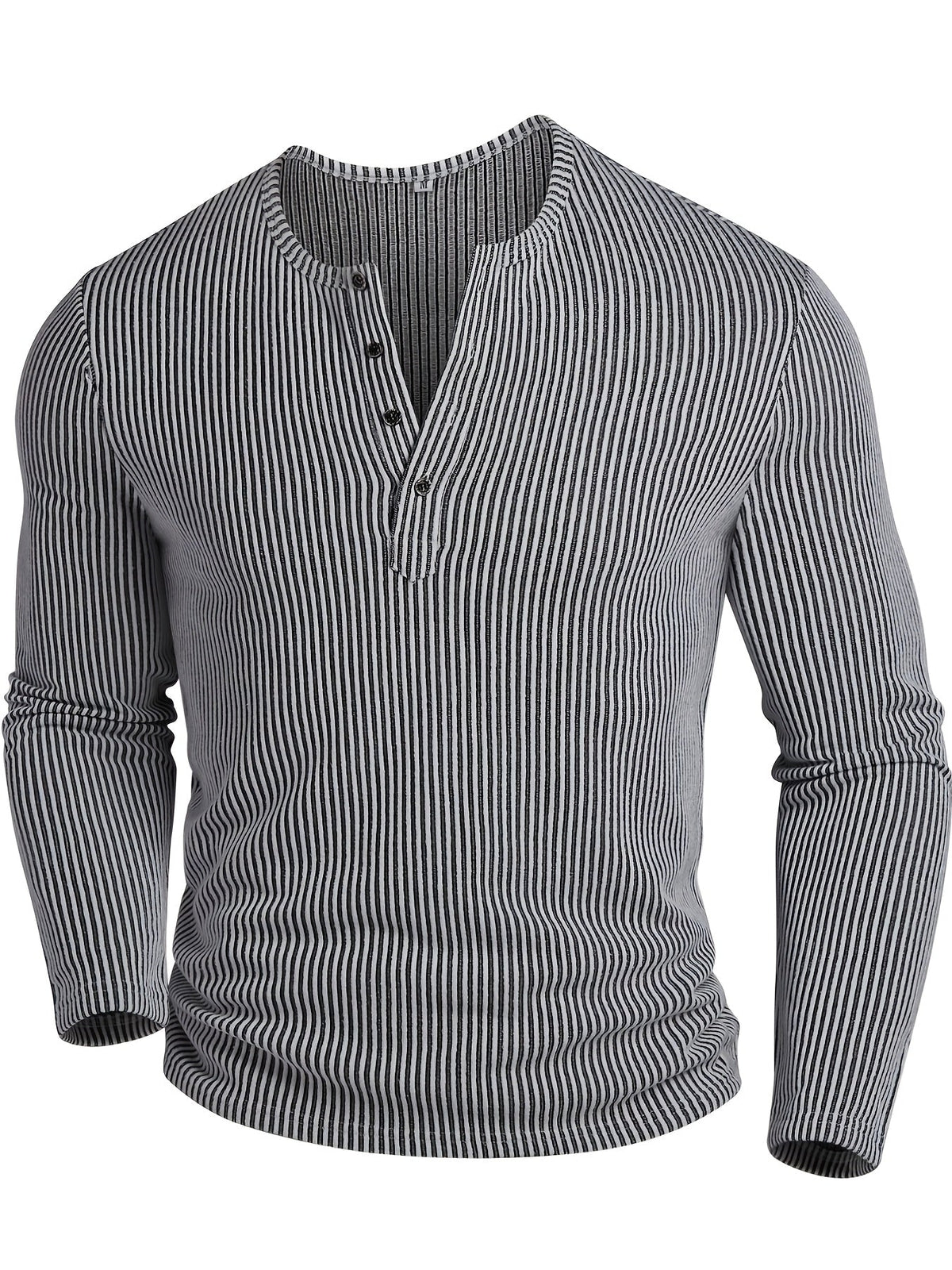 Malcolm | Geripptes Langarm-Henley-Shirt