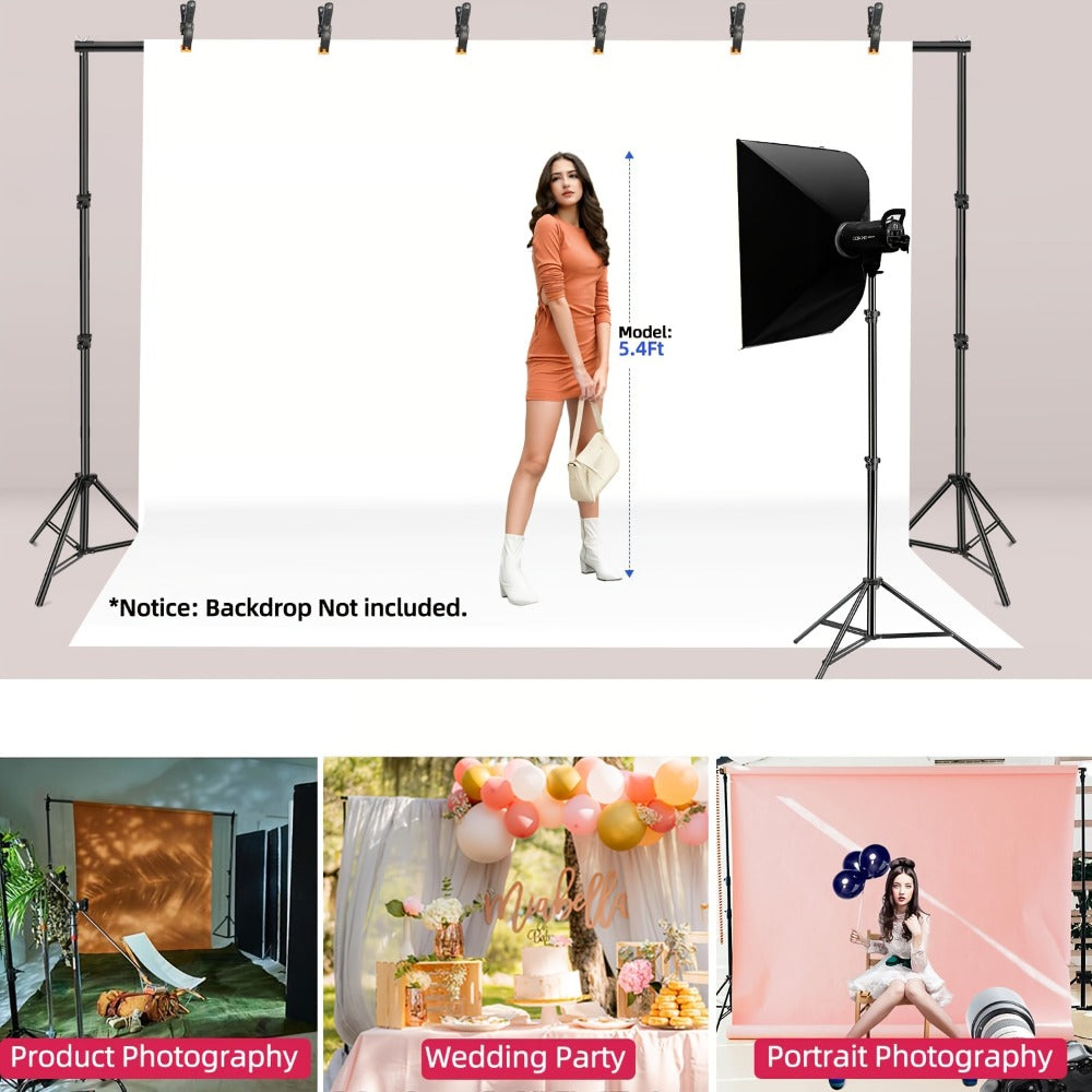 Backdrop Stand 10 x 6.5-Foot Metal Frame with Telescoping Uprights, Flat Feet and Round Ballast Bags
