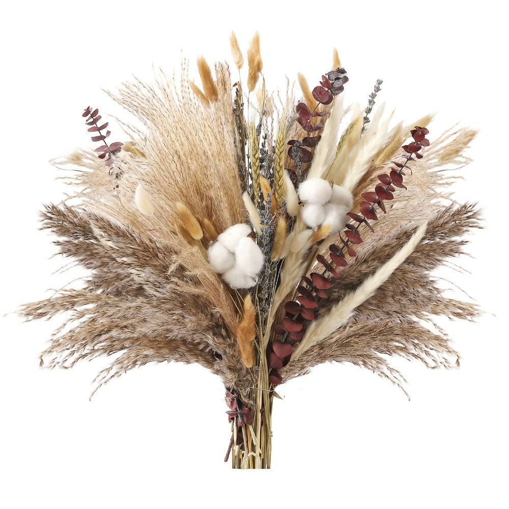 Boho Pampas Grass Dried Flower Arrangement – Lavender Eucalyptus Bouquet with Gemstone Accents for Home Decor, Rustic Wedding Centerpiece & Bohemian Bedroom Vase Filler