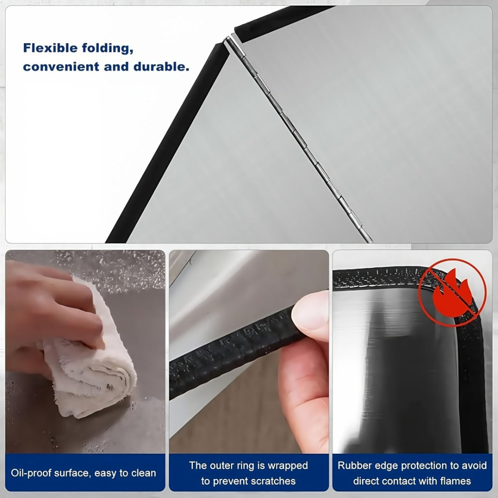 Stainless Steel Splatter Screen 4-Sided Foldable Stovetop Grease Guard - 31.5" Oil Splash Shield for Frying Pan