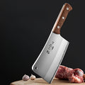 Extra-Thick 22 cm Blade Meat Cleaver with Hanging Hole, Broad Chopping Profile and Wood-Tone Handle