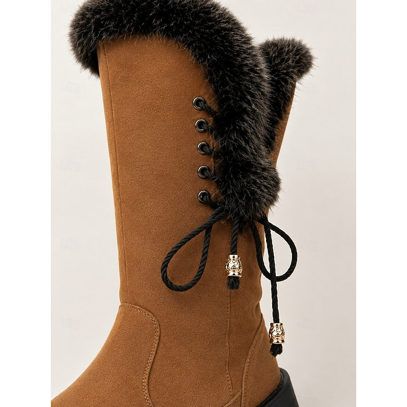 Meredith | Kniehohe Winterstiefel mit Fellbesatz