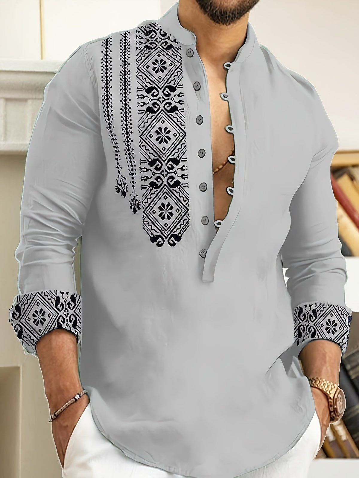 Dorian | Patterned Stand-Collar Shirt