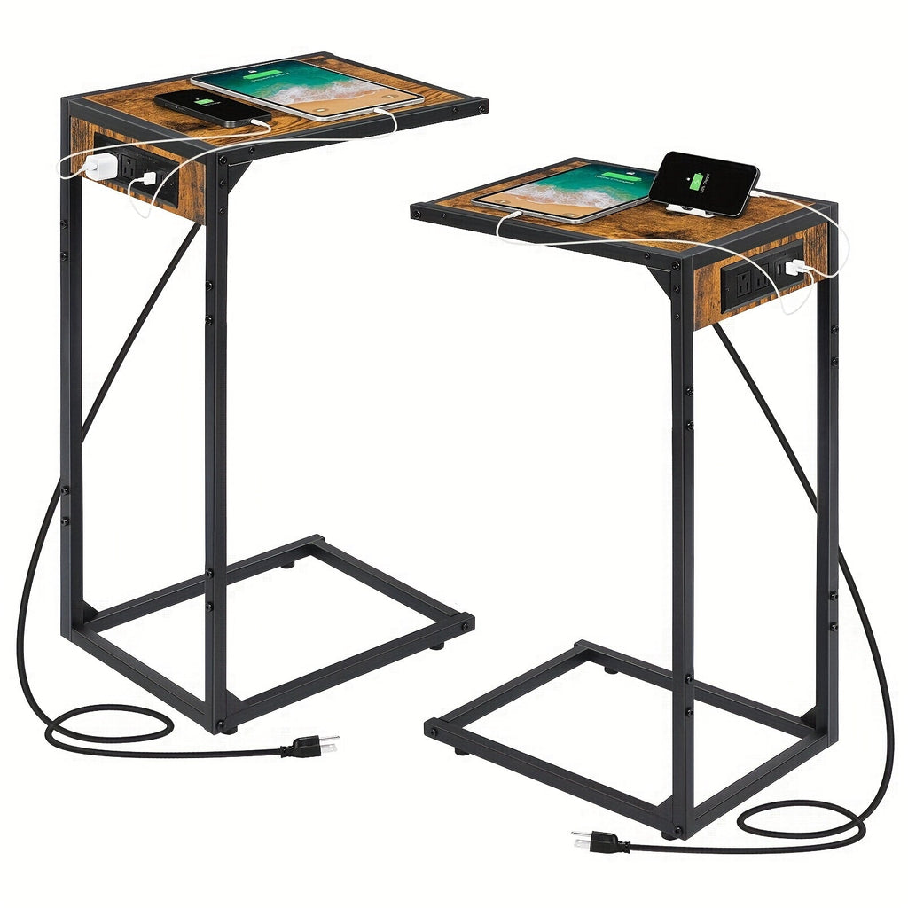 C-Shaped Sofa End Table with Optional Charging or Storage Bags, One- and Two-Piece Configurations