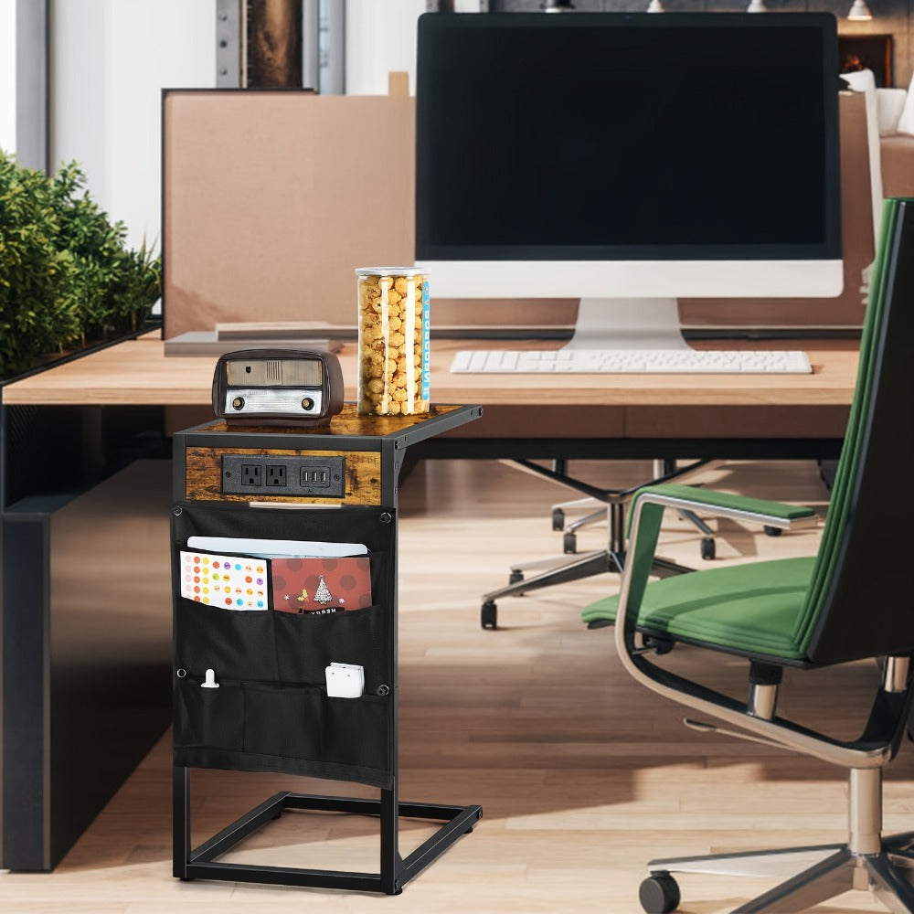 C-Shaped Sofa End Table with Optional Charging or Storage Bags, One- and Two-Piece Configurations