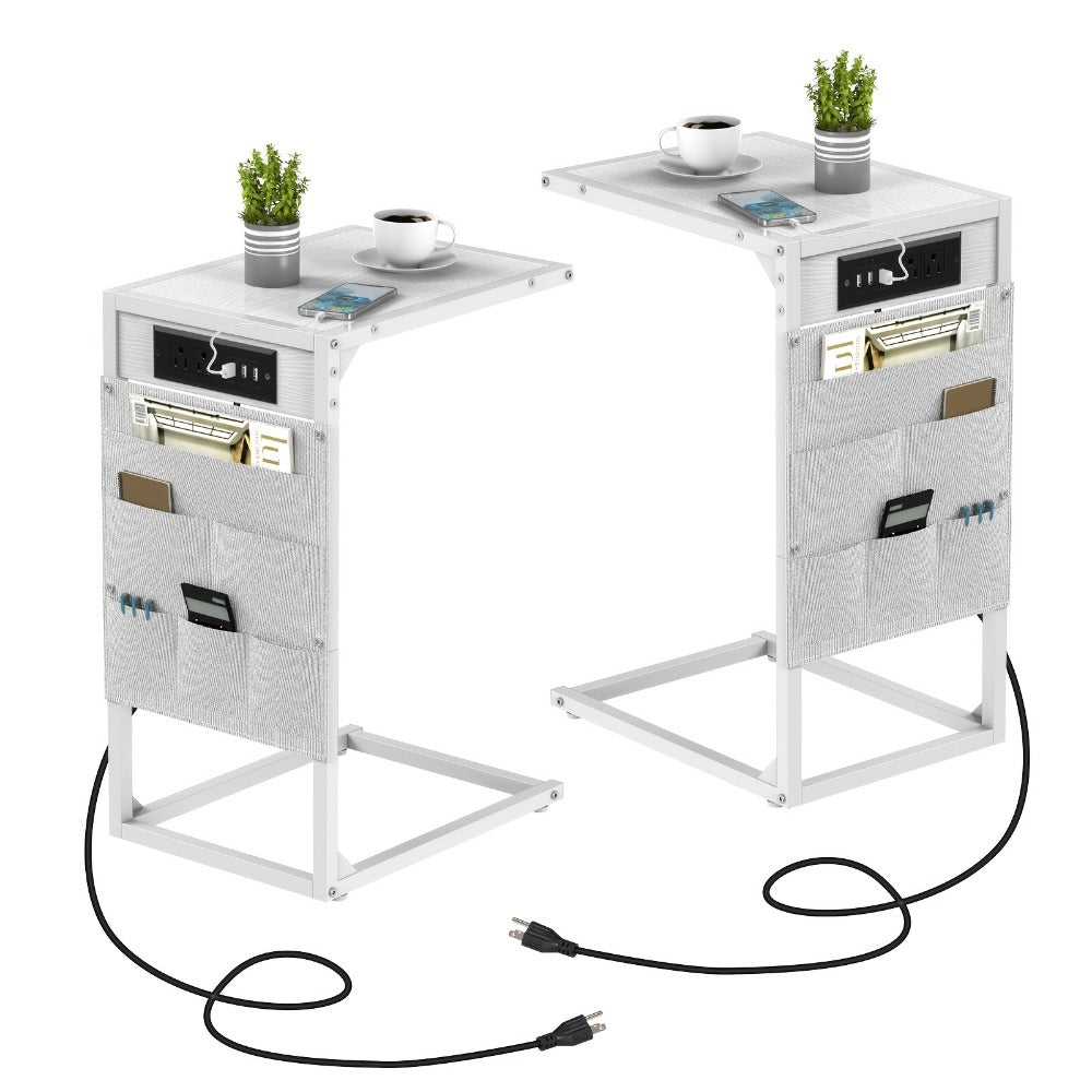 C-Shaped Sofa End Table with Optional Charging or Storage Bags, One- and Two-Piece Configurations
