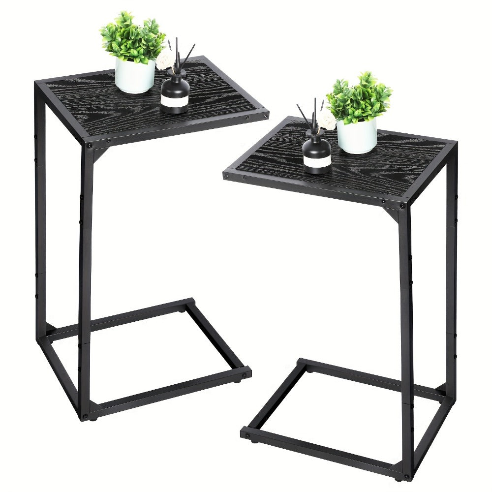 C-Shaped Sofa End Table with Optional Charging or Storage Bags, One- and Two-Piece Configurations