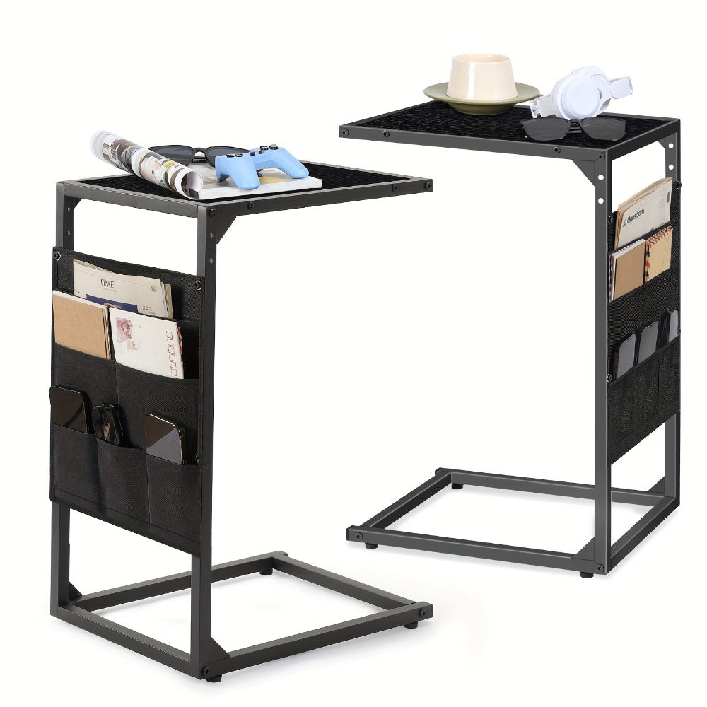 C-Shaped Sofa End Table with Optional Charging or Storage Bags, One- and Two-Piece Configurations