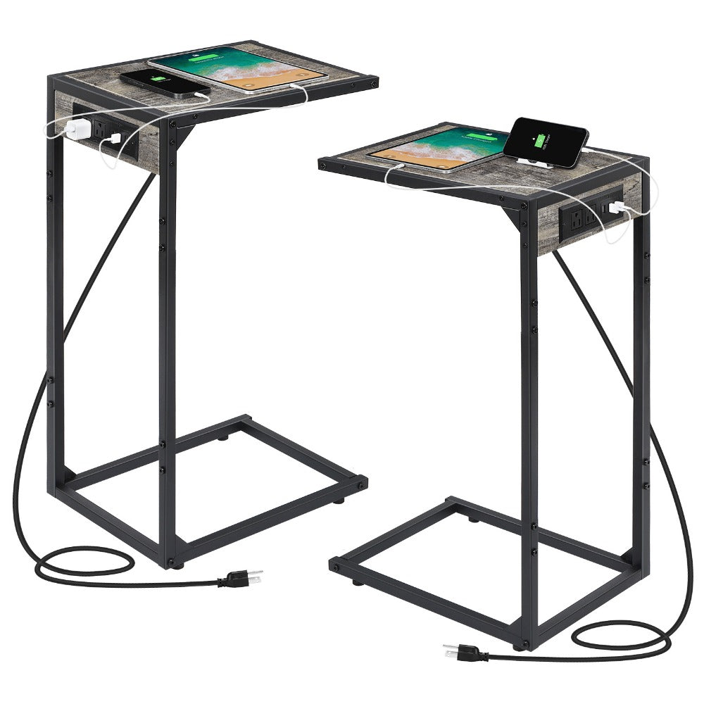 C-Shaped Sofa End Table with Optional Charging or Storage Bags, One- and Two-Piece Configurations