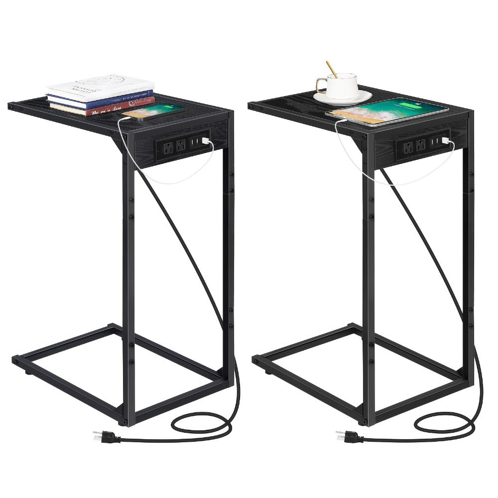 C-Shaped Sofa End Table with Optional Charging or Storage Bags, One- and Two-Piece Configurations
