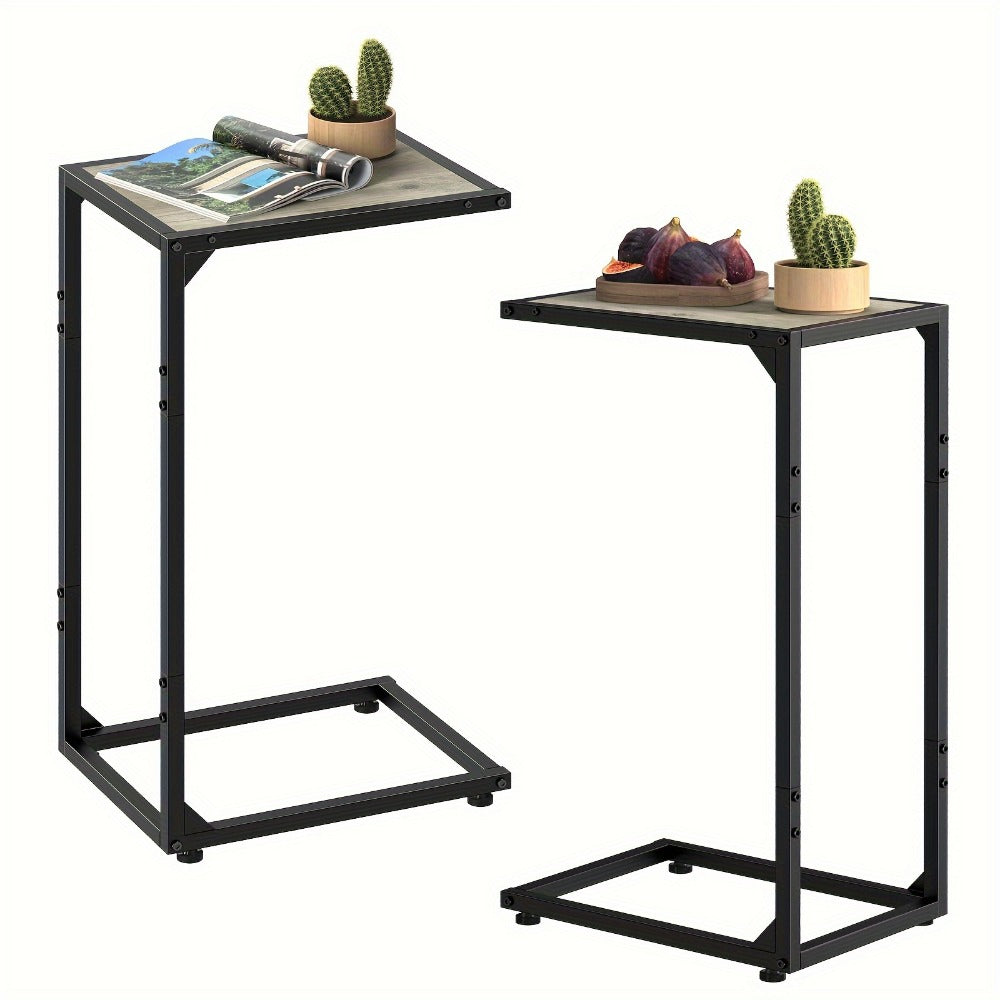 C-Shaped Sofa End Table with Optional Charging or Storage Bags, One- and Two-Piece Configurations