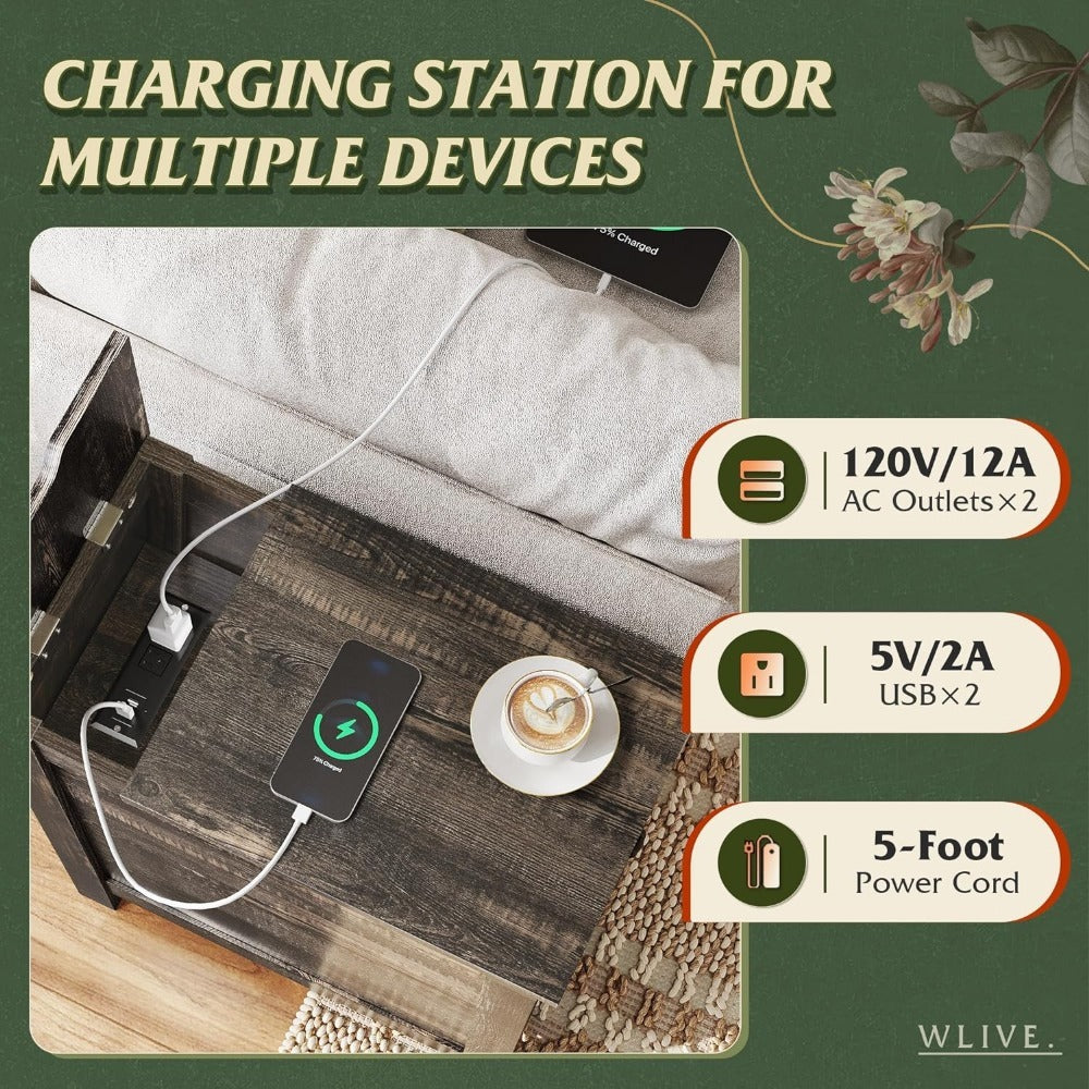 End Tables And Nightstands with Charging Station and Side Table for Living Room