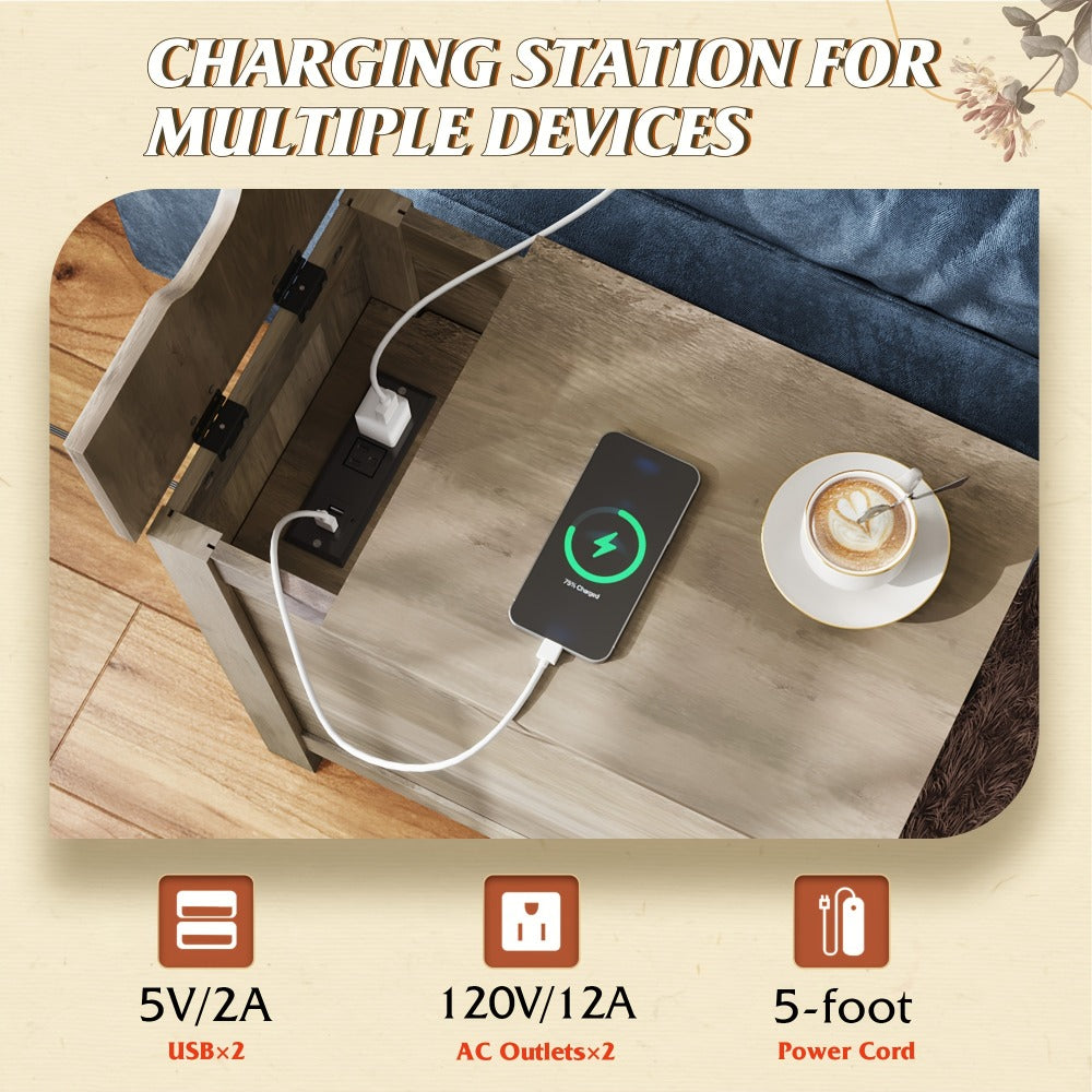 End Tables And Nightstands with Charging Station and Side Table for Living Room