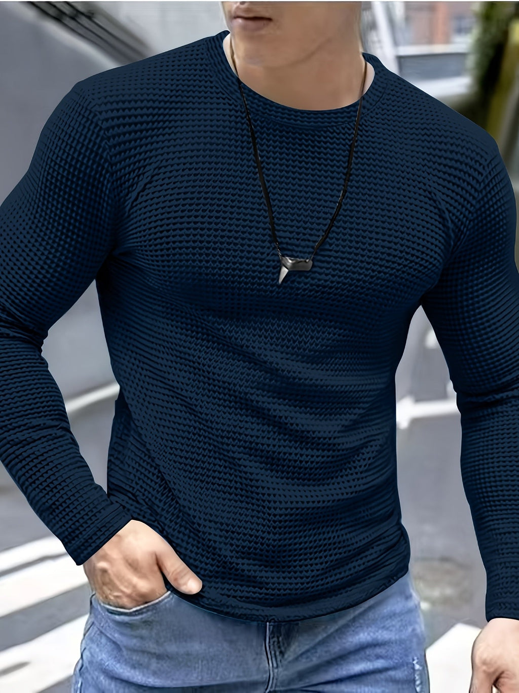 Frederick | Langarmshirt in strukturierter Waffelstrick-Optik