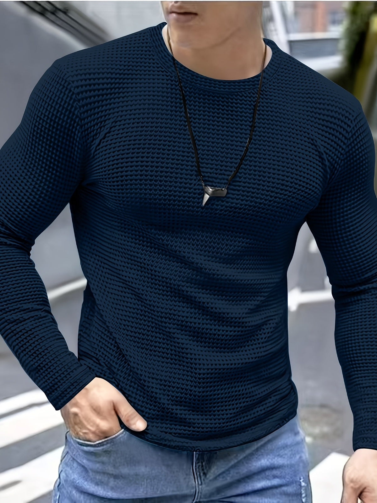 Frederick | Langarmshirt in strukturierter Waffelstrick-Optik
