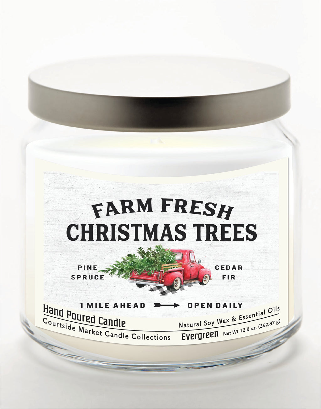 Fresh Farm Trees 12.8 Oz Candle Glass Jar with Brushed Silver Metal Lid