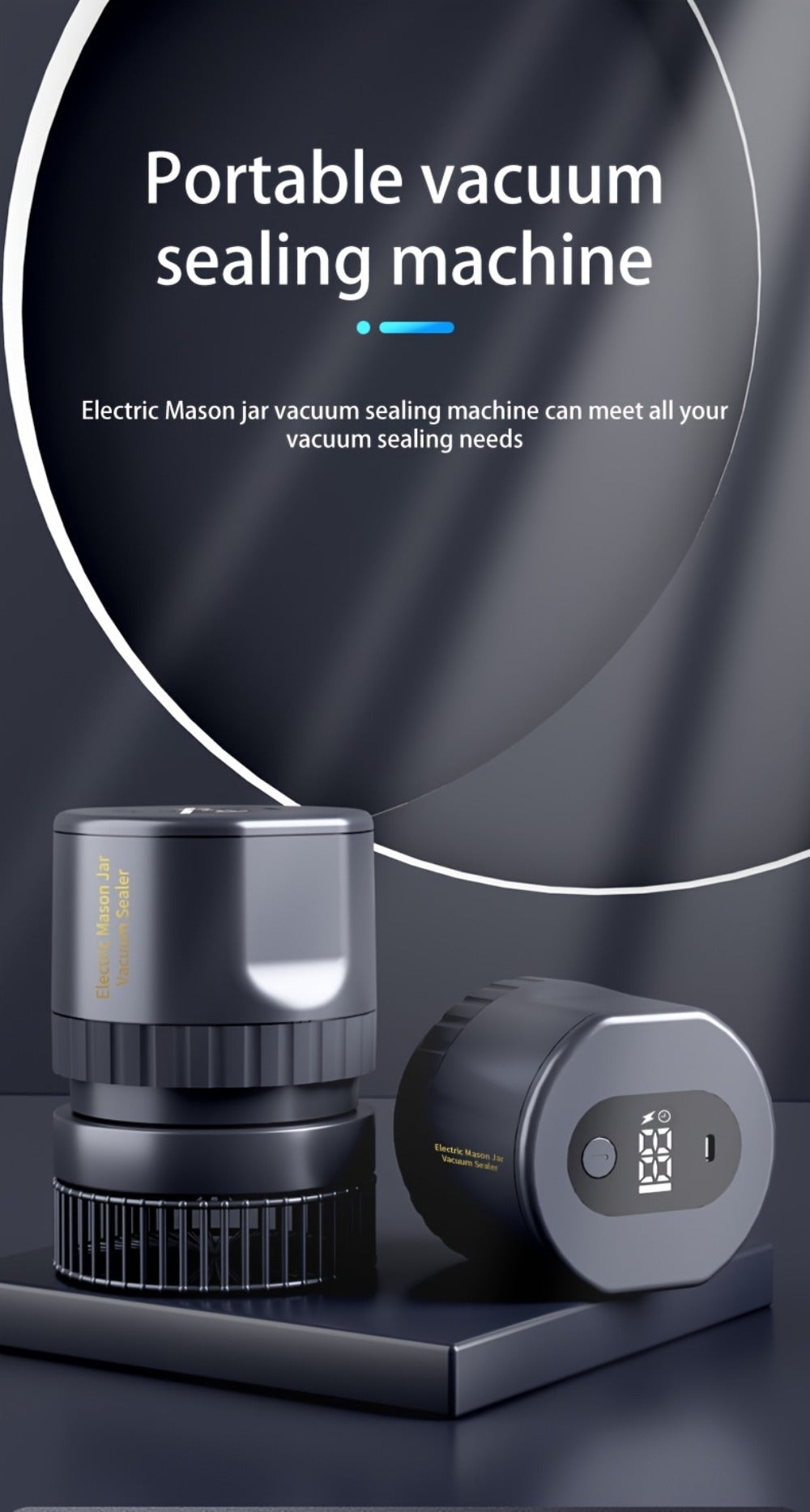 Vacuum Sealer Kit with Regular- and Wide-Mouth Adapters and Lid Accessories and Charging Cable