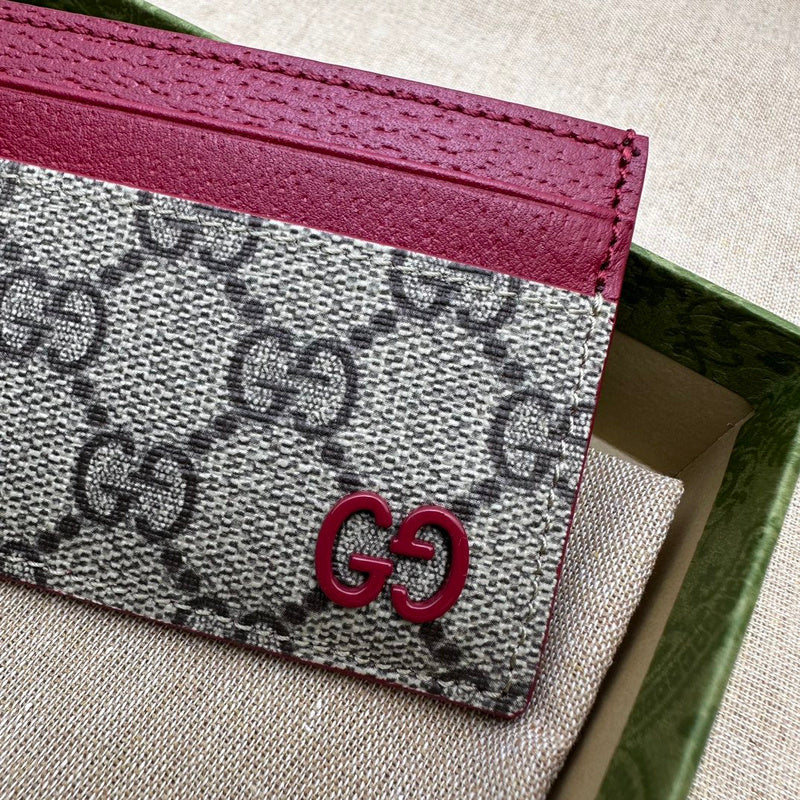 Gucci GG Supreme Card Holder – Beige Canvas Coloured Leather Trim Lacquered GG