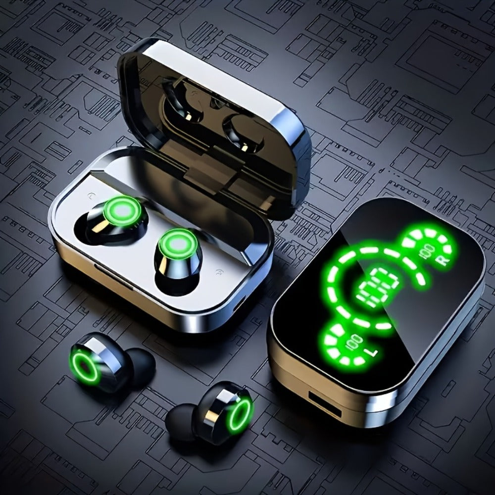 True Wireless Earbuds Bluetooth 5.4 Sport Design with 800mAh Mirror-Display Case and Passive Noise Isolation