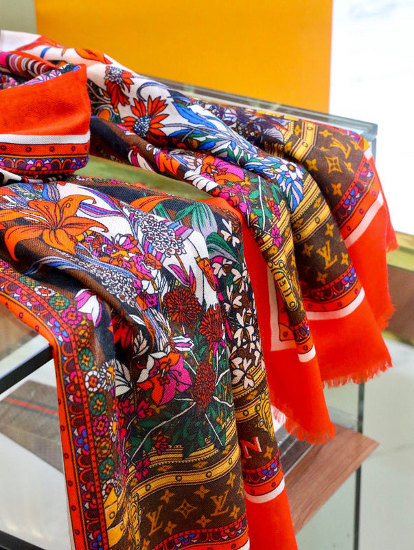 Louis Vuitton Botanical Floral Monogram Scarf – Orange & Multicolour