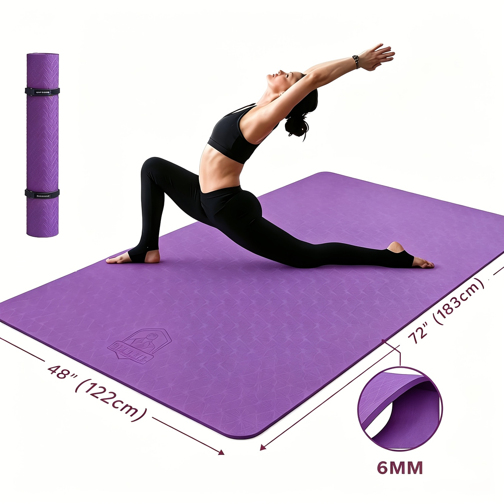 Yoga Mat, Extra Large 6mm TPE Double-Sided Non-Slip Exercise Mat with Carry Bag for Yoga and Pilates