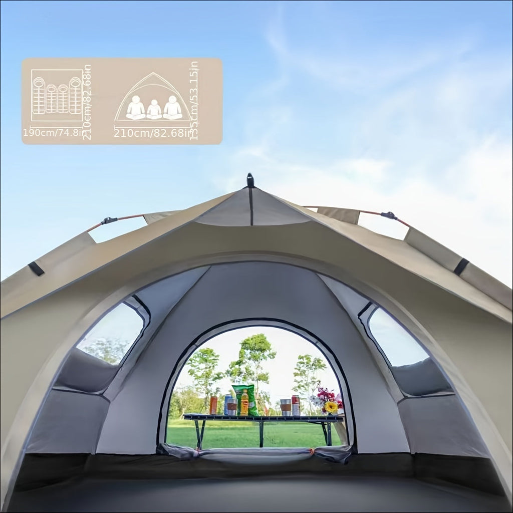 Camping Tent, One-to-Three or Three-to-Four-Person Pop-Up Outdoor Shelter with Dual Doors for Camp Setup