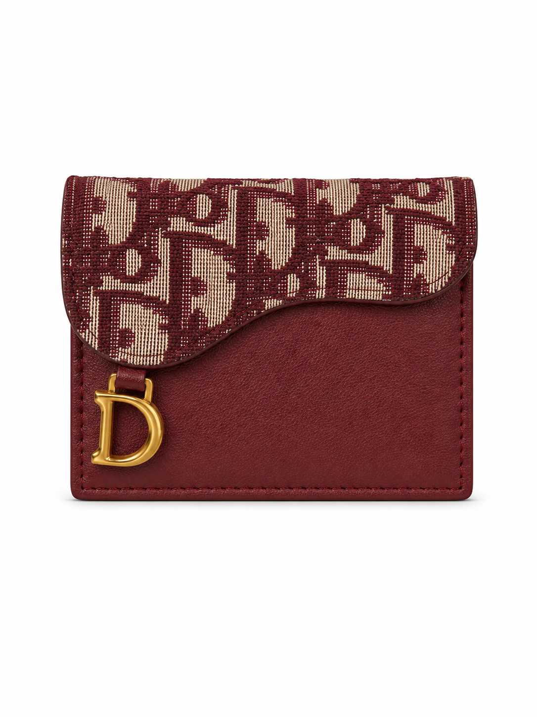 Christian Dior Saddle Card Holder – Oblique Jacquard Burgundy Red