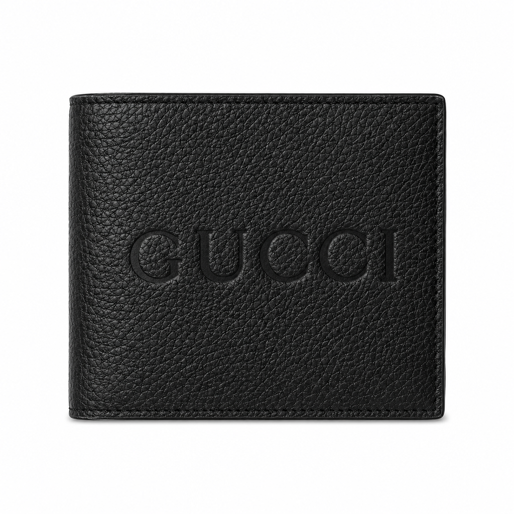 Gucci Logo Embossed Bifold Wallet – Black Pebbled Leather