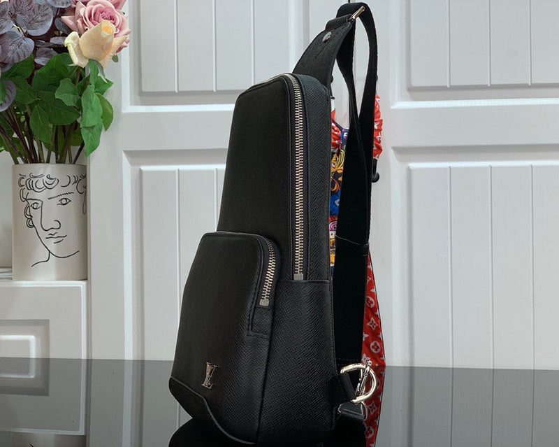 Louis Vuitton Avenue Sling Bag – Black Taiga Leather Silver LV Logo