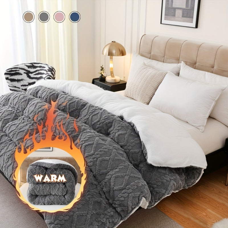 Sherpa Comforter Double-Sided Plush Taffeta, Extra Thick 500GSM Warm Fluffy Comforter for Autumn & Winter – Soft Cozy Bedding for Twin XL, Full, Queen, King (Grey/Pink/Beige/Blue)