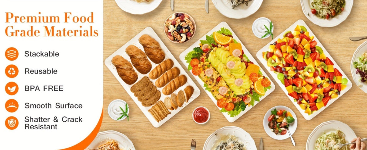 Serving Tray Set of 4, Reusable Plastic Platters for Fruit, Cookies, Dessert & Snacks, Kitchen Party Organizer