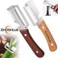 Two-Piece Zhoshuai Vegetable Peeler Set with Wood Handles, Scallion Comb and Bottle-Opening Cutout