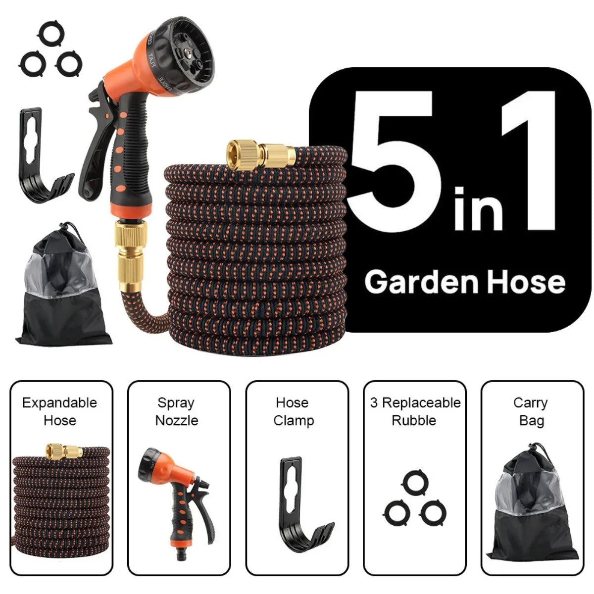 5-in-1 Multi-Function Expandable Garden Hose