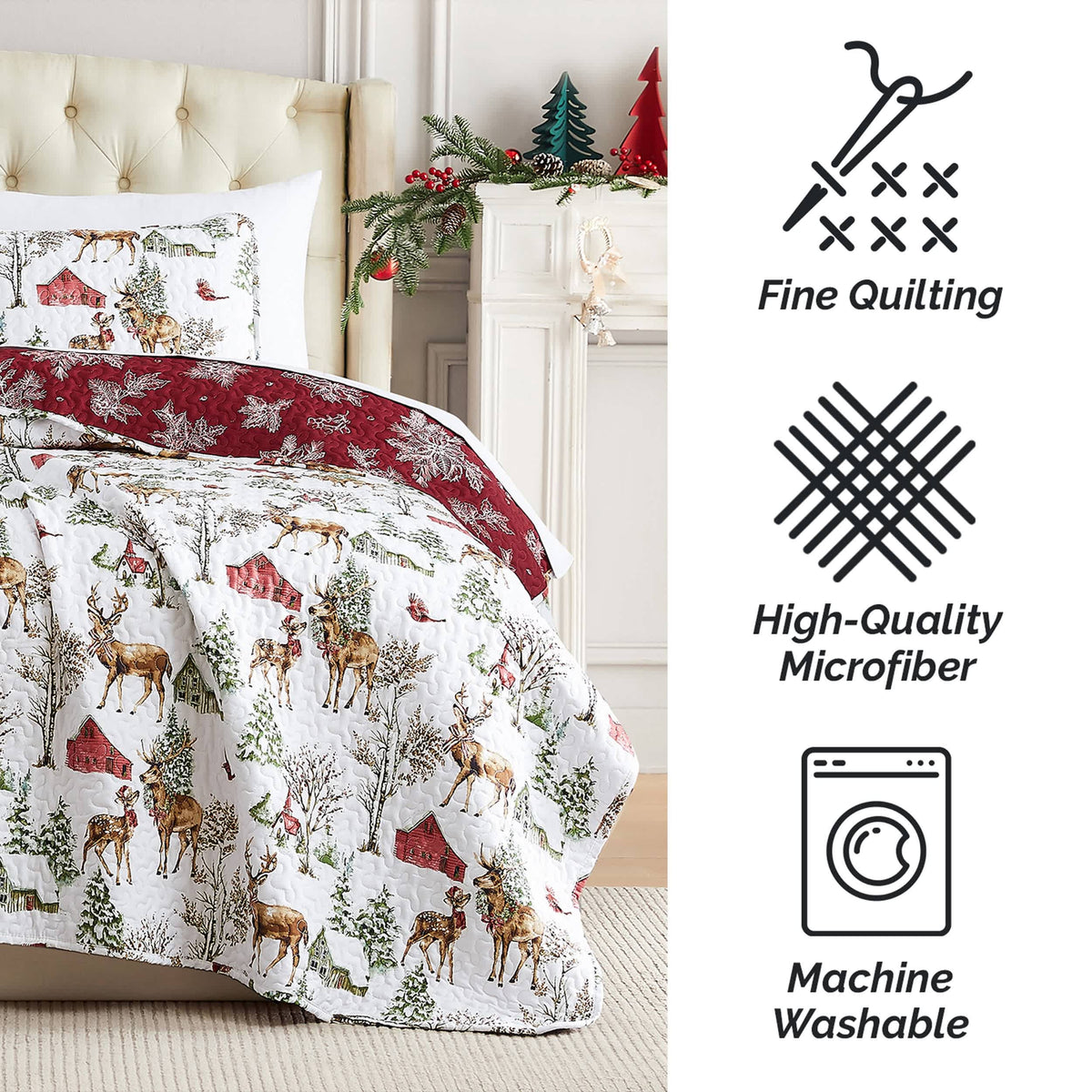 Southshore Fine Linens White Christmas Oversized Quilt Set