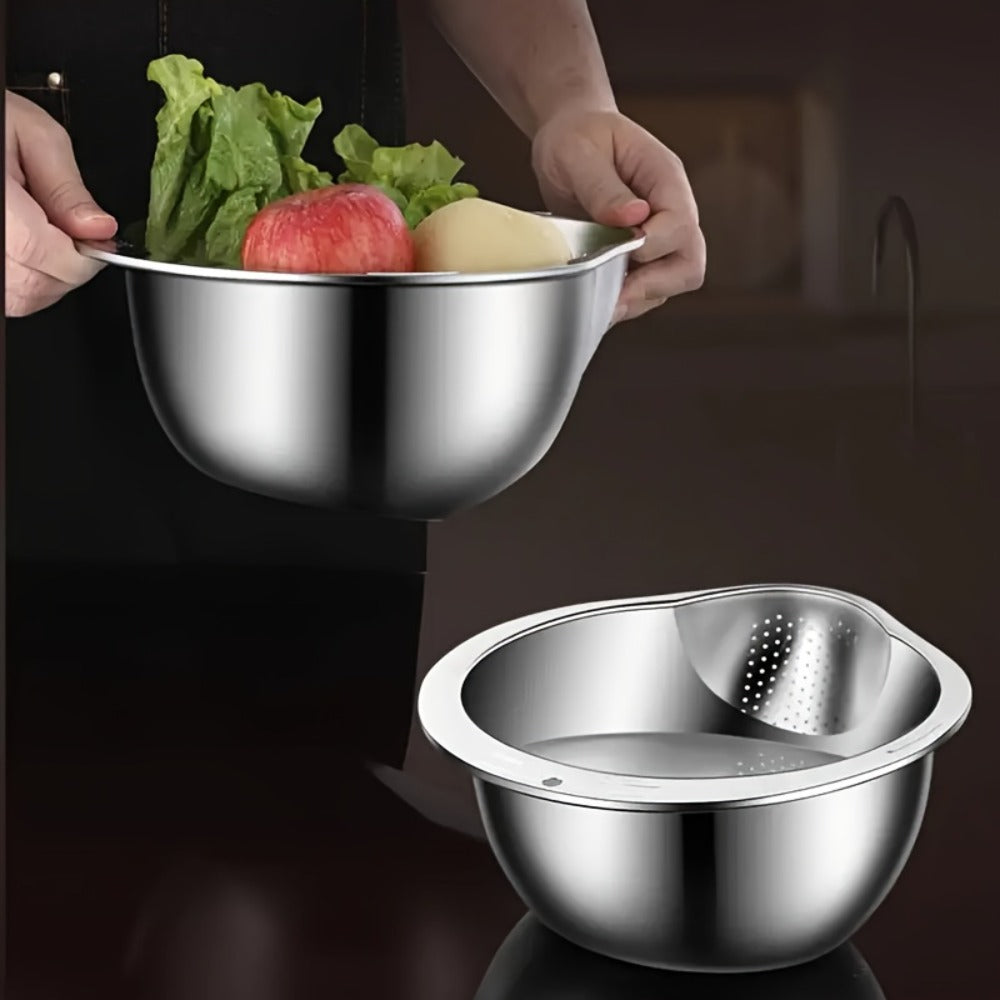 Stainless Steel Kitchen Colander with Handle - Multipurpose Rice Strainer Mesh Basket for Washing Rice