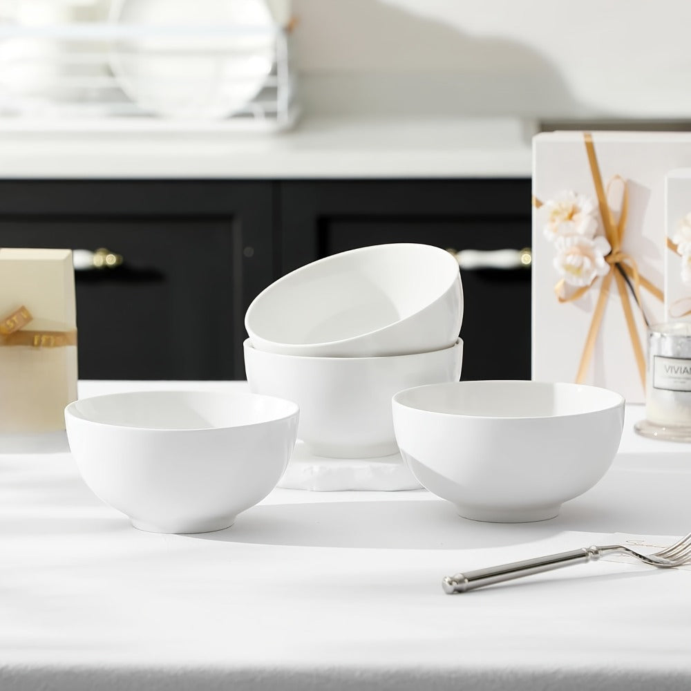 Ceramic Bowls Set 22oz White Porcelain - Dishwasher & Soup Bowls for Kitchen, Cereal, Ramen, Oatmeal