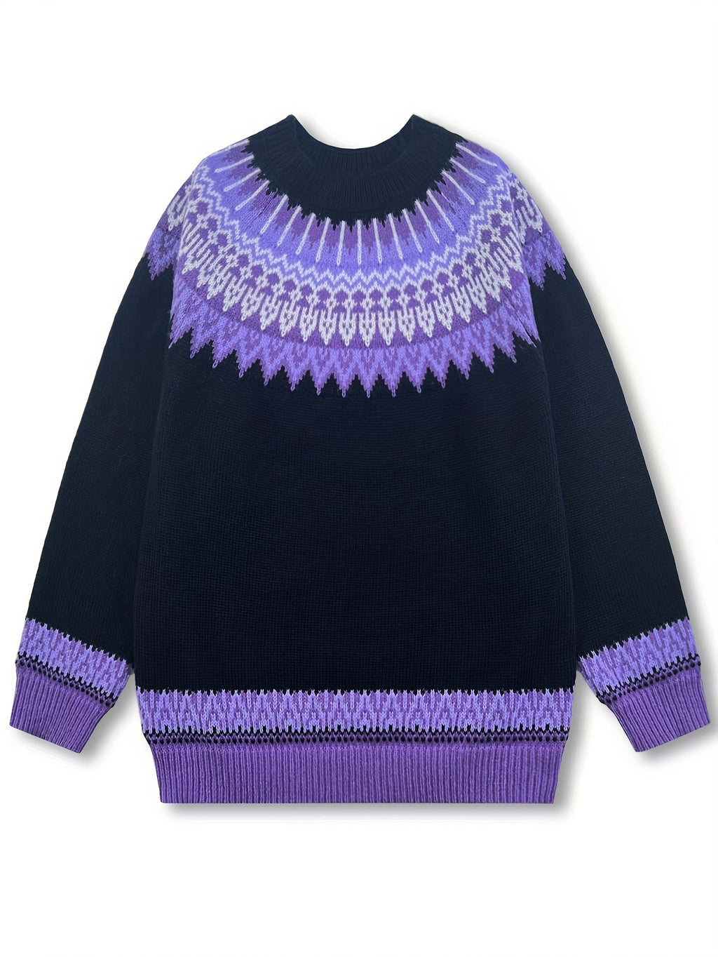 Sylvia | Grobstrick-Jacquardpullover mit Rundhalsausschnitt