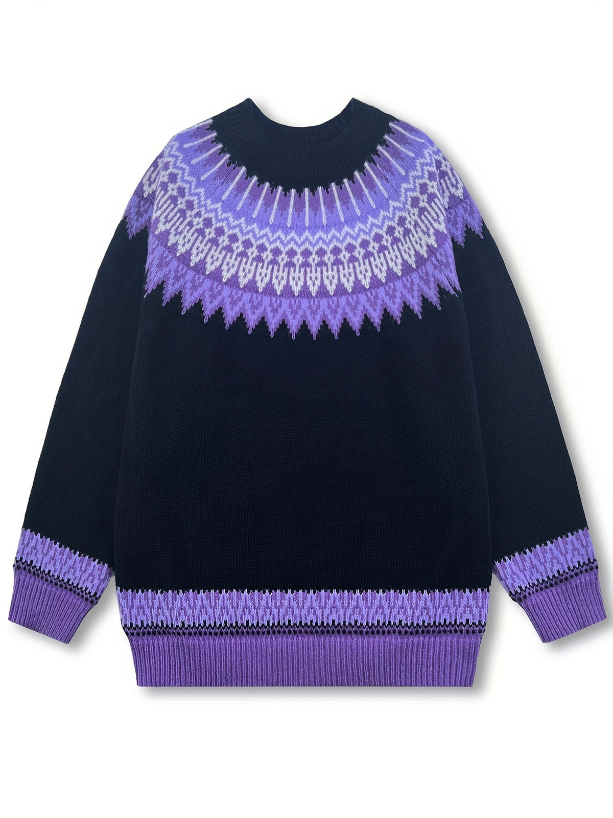 Sylvia | Grobstrick-Jacquardpullover mit Rundhalsausschnitt