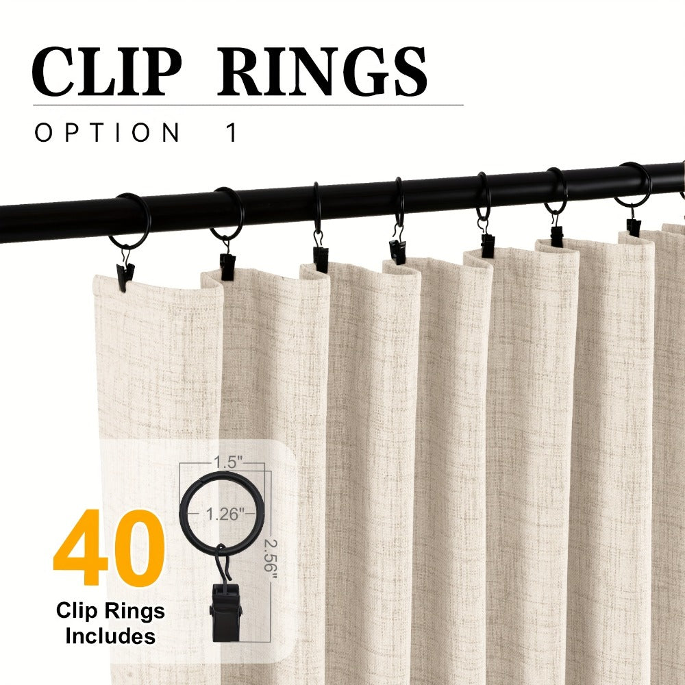 Four Faux Linen Textured Panels with Thermal Insulation and Rod Pockets for Living Room and Bedroom, 100% Blackout Curtains